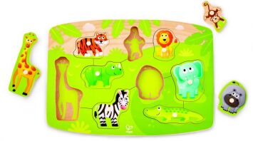 Hape Happy Puzzles Ξύλινο Παζλ Άγρια Ζώα Jungle Peg (E1405A)