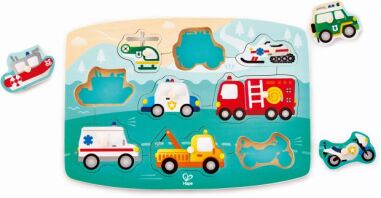Hape Happy Puzzles Ξύλινο Παζλ Οχήματα Emergency Peg (E1406A)
