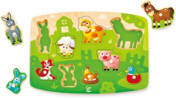 Hape Happy Puzzles Ξύλινο Παζλ Ζωάκια Αγροκτήματος Peg (E1408A)