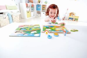 Hape Pepe & Friends Ξύλινο Πάζλ 3 σε 1 Sunny Valley (E1601A)