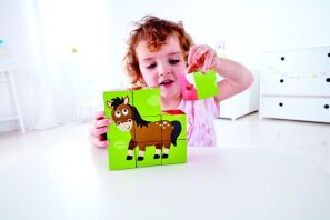 Hape Happy Puzzles Ξύλινο Παζλ Κύβοι Ζωάκια Φάρμας (E1618A)