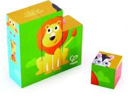 Hape Happy Puzzles Ξύλινο Παζλ Κύβοι Ζωάκια Ζούγκλας-9Τμχ (E1619A)