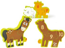 Hape Happy Puzzles Ξύλινο Παζλ Αριθμοί & Ζωάκια Φάρμας-10Τμχ (E1628)