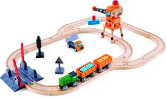 Hape Railway Ξύλινο Crossing & Crane Τρένο Σετ (E3732A)
