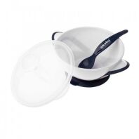 Akuku Μπολάκι Με Κουτάλι & Βεντούζα 9m+ White-Navy Blue (A0503)