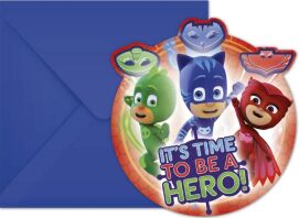 Προσκλήσεις Με Κοπτικό & Φάκελο PJ Masks 6Τμχ (88635)
