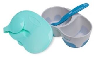 Akuku Μπωλάκι Με Χώρισμα & Κουτάλι 0m+ Γκρι-Μπλε (A0303)