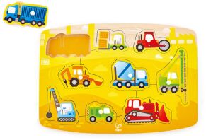 Hape Happy Puzzles Ξύλινο Παζλ Οχήματα Construction Peg (E1407A)