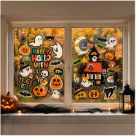 Αυτοκόλλητα Happy Halloween Παραθύρου Με Γκλίτερ 40x26.5cm-2 Σχέδια (5785)