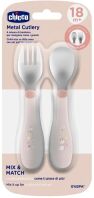 Chicco Σετ Πιρούνι-Κουτάλι Μεταλλικό 18m+ Natural Ροζ (F05-16102-15)