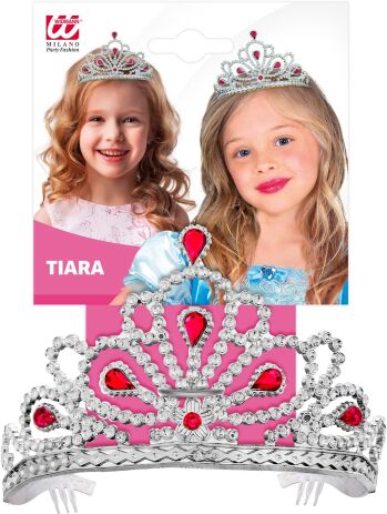 WM Τιάρα Ασημί Με Ροζ Διαμάντια (01265) (1)