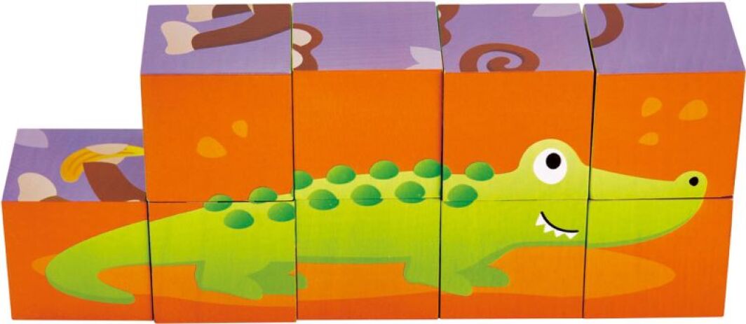 Hape Happy Puzzles Ξύλινο Παζλ Κύβοι Ζωάκια Ζούγκλας-9Τμχ (E1619A) (1)