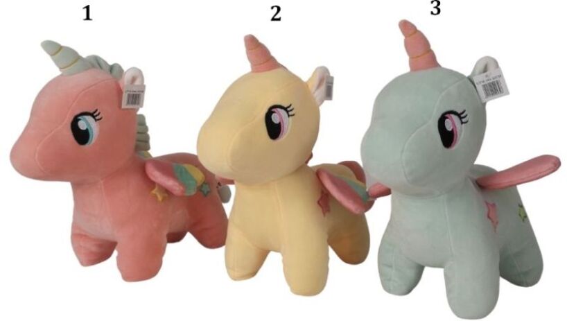 QF Λούτρινo Μονόκερος Με Φτερά 30cm - 3 Σχέδια (UT18-544-30CM) (1)