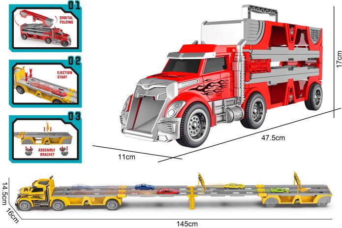 BW Μεταφορέας Folding Track Trailer & Φορτηγό+6 Αυτοκίνητα (LH816) (2)