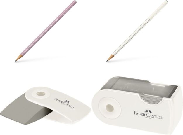 Faber Castell Μολύβια Grip Sparkle II Coconut/Ροζέ  & Mini Sleeve Γόμα & Ξύστρα (12310286) (1)
