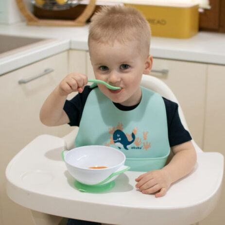 Akuku Μπολάκι Με Κουτάλι & Βεντούζα 9m+ Άσπρο-Πράσινο (A0504) (3)