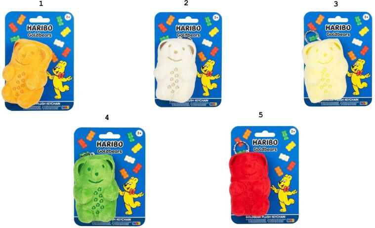 Haribo Λούτρινο Χρυσά Αρκουδάκια 10cm Μπρελόκ-5 Σχέδια (32.55-0110) (1)
