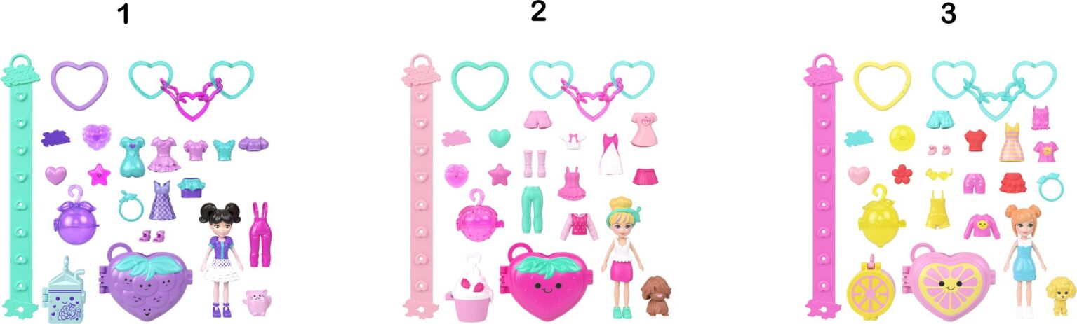Polly Pocket Polly Κούκλα Με Αξεσουάρ & Μπρελόκ Μεγάλο Pack-3 Σχέδια (JKR51) (1)