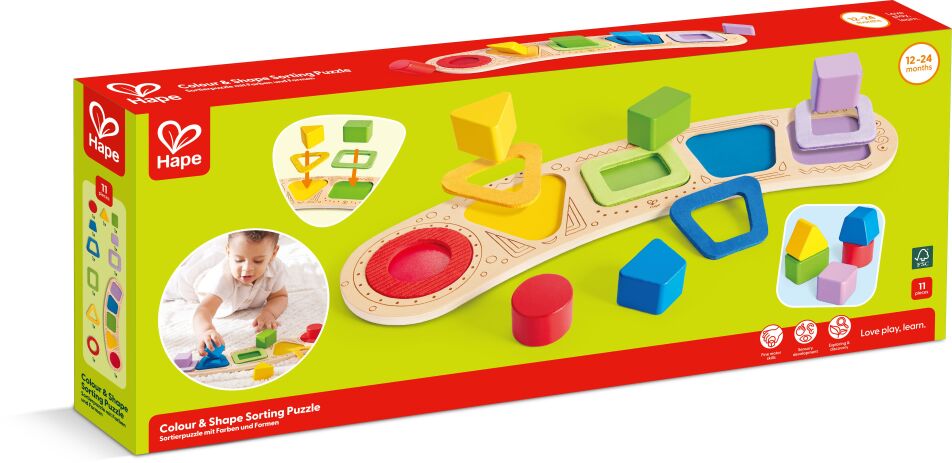 Hape Happy Puzzles Ξύλινο Παζλ Γεωμετρικά Σχήματα & Χρώματα (E1666) (1)