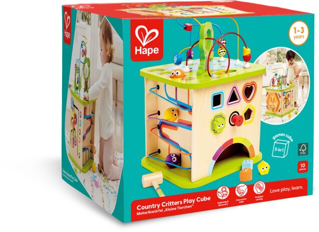 Hape Totally Amazing Ξύλινος Κύβος Δραστηριοτήτων Country Critters (E1810) (1)