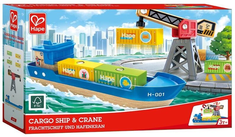 Hape Railway Ξύλινο Cargo Πλοίο & Γερανός (E3792A) (1)