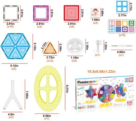 Picasso Tiles Magnetic Ferris Wheel Building Set 63Τμχ (PT01) (2)