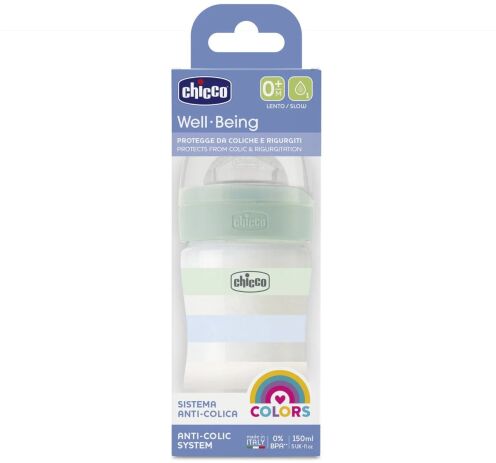 Chicco Μπιμπερό Πλαστικό Well Being Boy 150ml Θηλή Σιλικόνης 0m+ (A60-28611-21) (1)