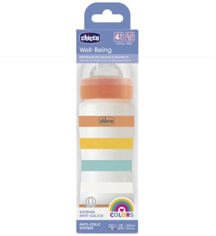 Chicco Μπιμπερό Πλαστικό Well Being Unisex 330ml Θηλή Σιλικόνης 4m+ (A60-28637-31) (1)