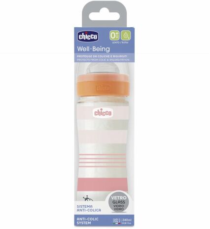 Chicco Μπιμπερό Γυάλινο Well Being Girl 240ml ΘΣ 0+Μηνών (A50-28721-11) (1)