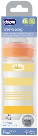 Chicco Μπιμπερό Γυάλινο Well Being Unisex 240ml Θηλή Σιλικόνης 0m+ (A50-28721-31) (1)