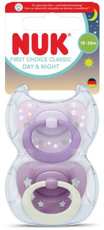 Nuk Πιπίλα Σ M3 Classic Day & Night Με Θήκη 2Τμχ Μωβ (10177264) (0)