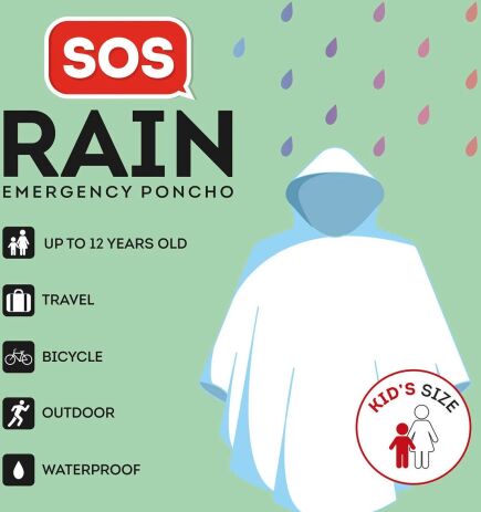 Legami Disposable Rain Poncho With Hood-Kid's Size (PONCHOK0001) (1)
