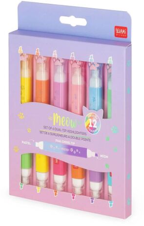 Legami 6 Dual-Tip Highlighters-Meow-Kitty (MHL0002) (1)