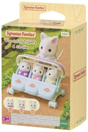 Sylvanian Families Floral Cat Τρίδυμα & Καρότσι (5880) (1)