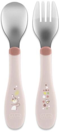 Chicco Σετ Πιρούνι-Κουτάλι Μεταλλικό 18m+ Natural Ροζ (F05-16102-15) (0)