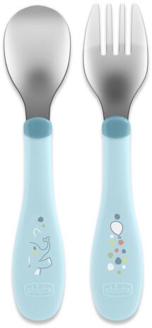 Chicco Σετ Πιρούνι-Κουτάλι Μεταλλικό 18+ Μηνών Natural Σιέλ (F05-16102-25) (0)