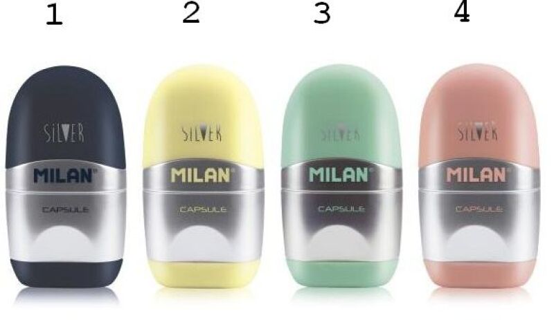 Milan Γόμα-Ξύστρα Μονή Capsule Silver-4 Σχέδια (4714112) (1)