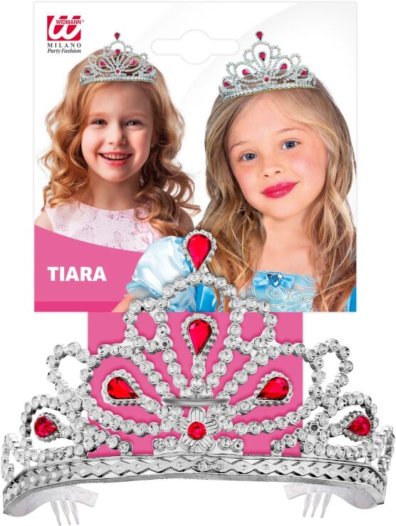 WM Τιάρα Ασημί Με Ροζ Διαμάντια (01265) (1)