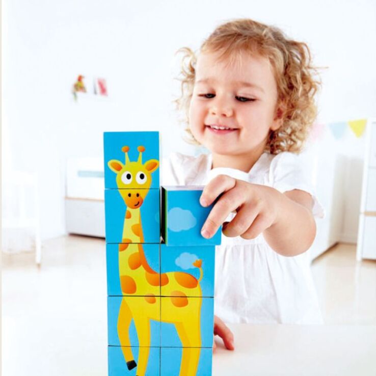 Hape Happy Puzzles Ξύλινο Παζλ Κύβοι Ζωάκια Ζούγκλας-9Τμχ (E1619A) (3)