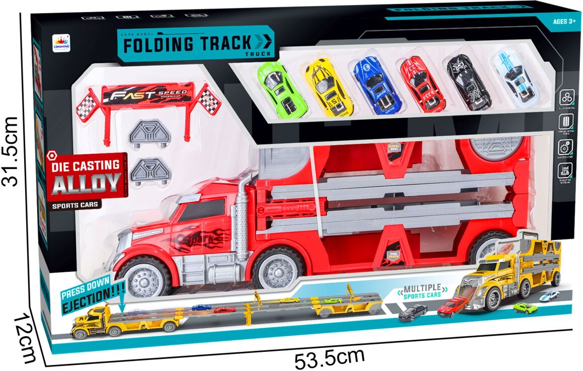 BW Μεταφορέας Folding Track Trailer & Φορτηγό+6 Αυτοκίνητα (LH816) (1)