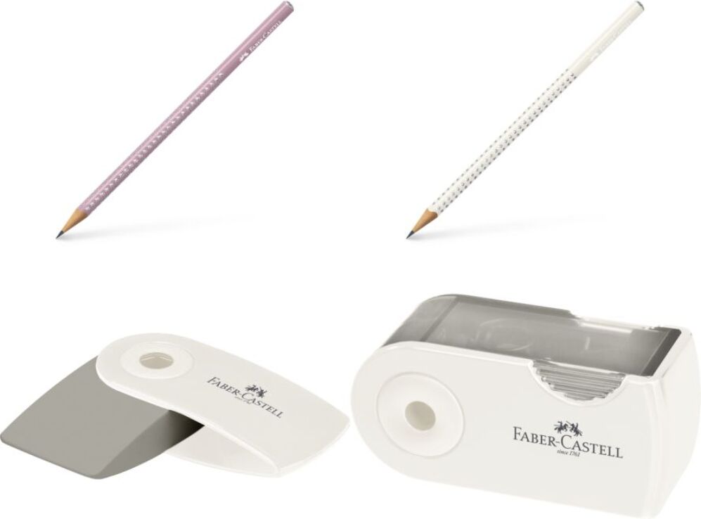 Faber Castell Μολύβια Grip Sparkle II Coconut/Ροζέ  & Mini Sleeve Γόμα & Ξύστρα (12310286) (1)