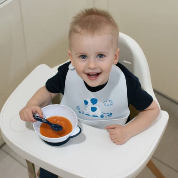 Akuku Μπολάκι Με Κουτάλι & Βεντούζα 9m+ White-Navy Blue (A0503) (4)