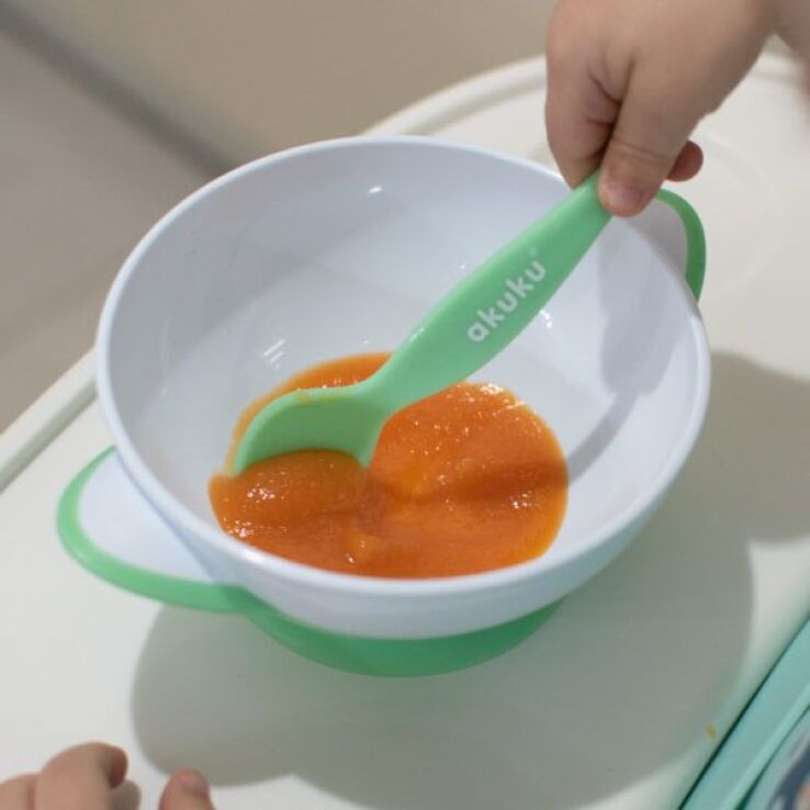 Akuku Μπολάκι Με Κουτάλι & Βεντούζα 9m+ Άσπρο-Πράσινο (A0504) (4)