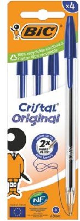 Bic Στυλό Cristal Μπλε-4Τμχ (516332) (0)