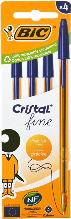 Bic Στυλό Cristal Fine Μπλε-4Τμχ (516338) (0)