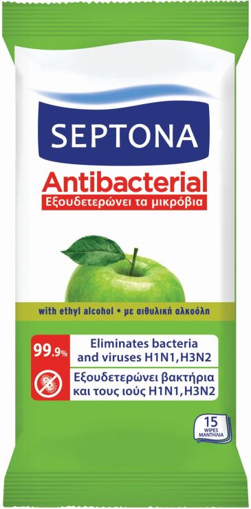 Septona Αντιβακτηριδιακά Μαντηλάκια Refresh Πράσινο Μήλο-15Τμχ (1108030015043) (0)