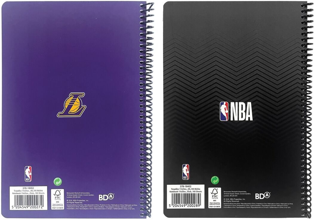 NBA Lakers-NBA Logo Τετράδιο 17X25 Σπιράλ 2 Θεμάτων 70 Φύλλων-2 Σχέδια (378-18402) (1)