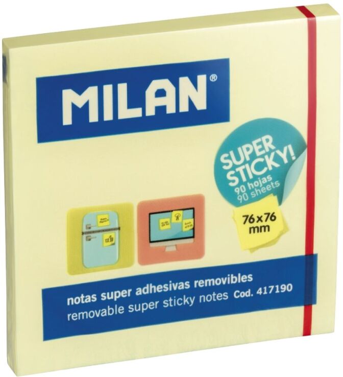 Milan Αυτοκόλλητα Χαρτάκια Σημειώσεων Super Sticky 76x76mm Κίτρινο (325-01100-417190) (0)