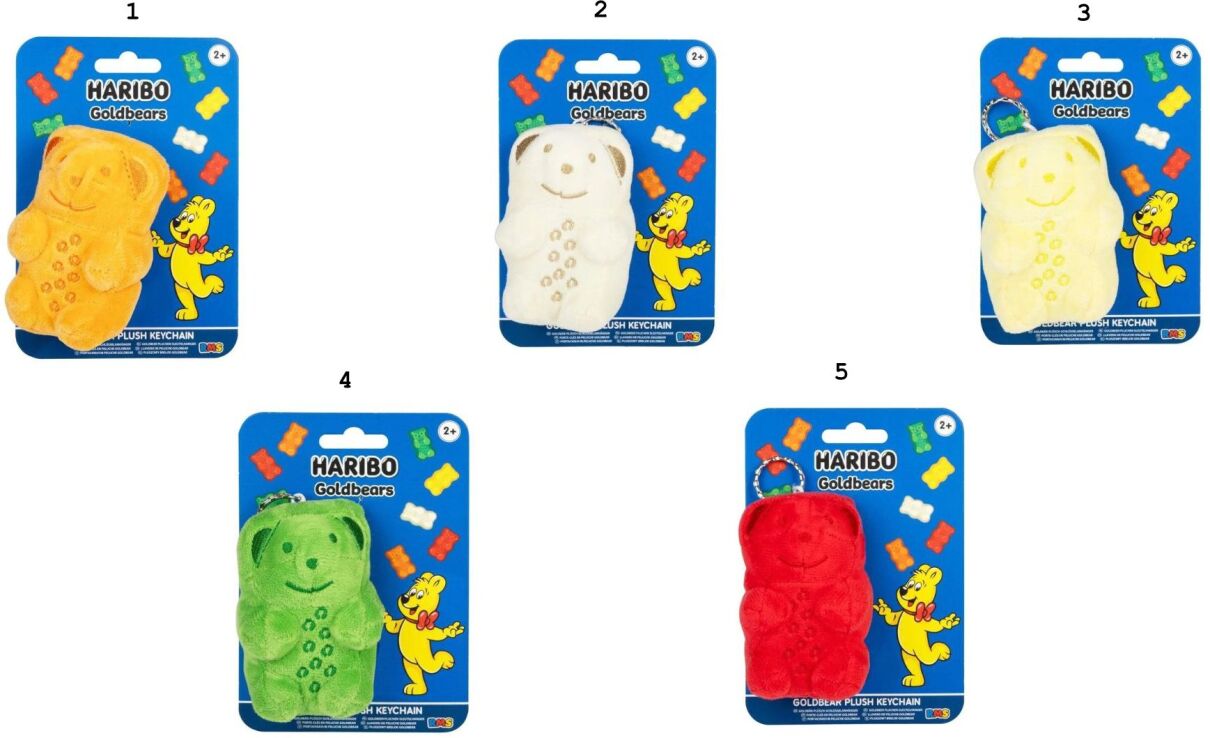 Haribo Λούτρινο Χρυσά Αρκουδάκια 10cm Μπρελόκ-5 Σχέδια (32.55-0110) (1)