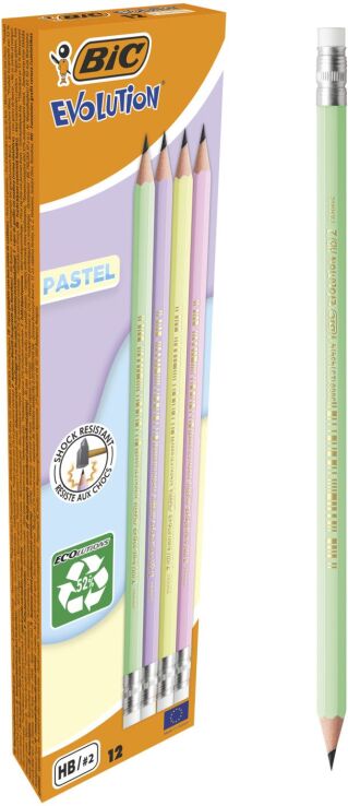 Bic HB.Μολύβι Γραφίτη Evolution Pastel Με Γόμα-4 Σχέδια-1Τμχ (518306) (0)
